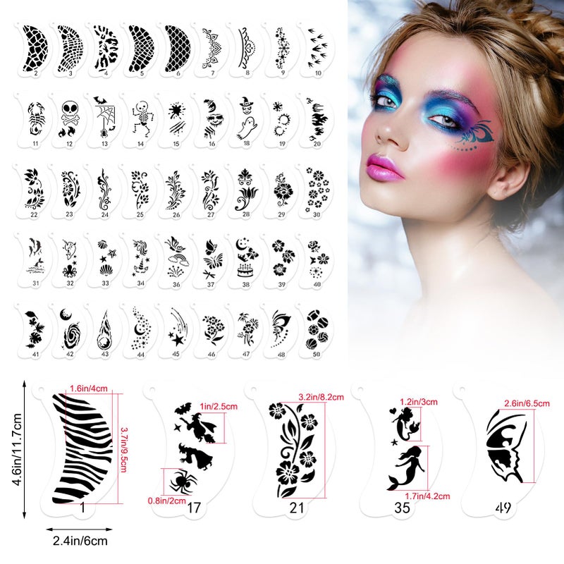 CODOHI 50 Pcs Face Paint Stencils, Body Facial Painting Templates, Diverse Designs for Makeup, Halloween, Party Art Painting - Image 2