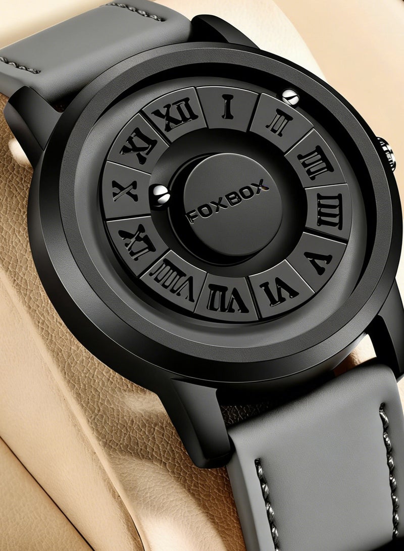 فوكس بوكس ساعة كوارتز رجالية مبتكرة بميزة التمرير المغناطيسي للرجال ساعات مقاومة للماء - 42 مم - أسود - Image 1