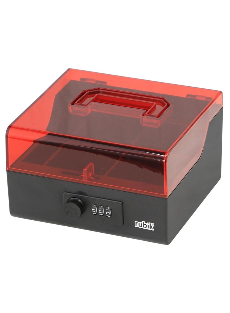 Rubik Stamps Storage Box with Combination Lock and Acrylic Top Lid Five Compartments - Black/Red - Image 1