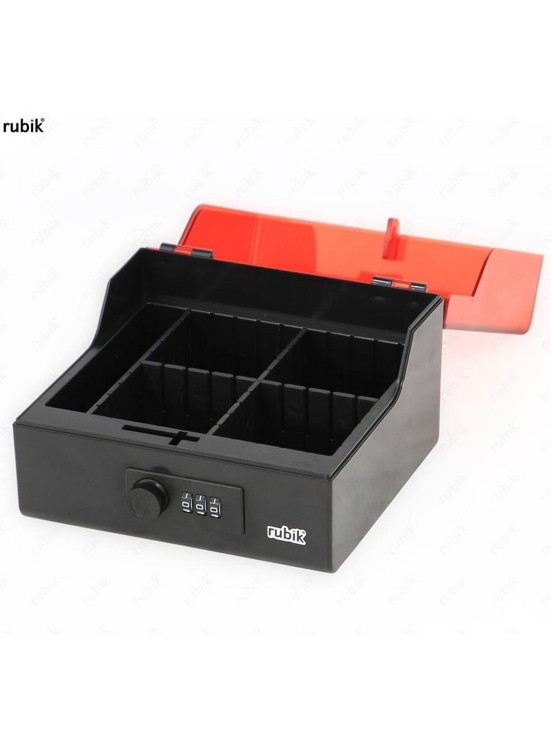 Rubik Stamps Storage Box with Combination Lock and Acrylic Top Lid Five Compartments - Black/Red - Image 4