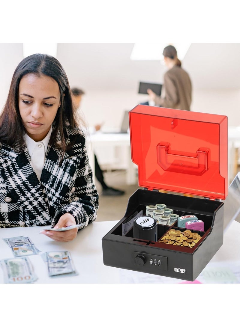 Rubik Stamps Storage Box with Combination Lock and Acrylic Top Lid Five Compartments - Black/Red - Image 2