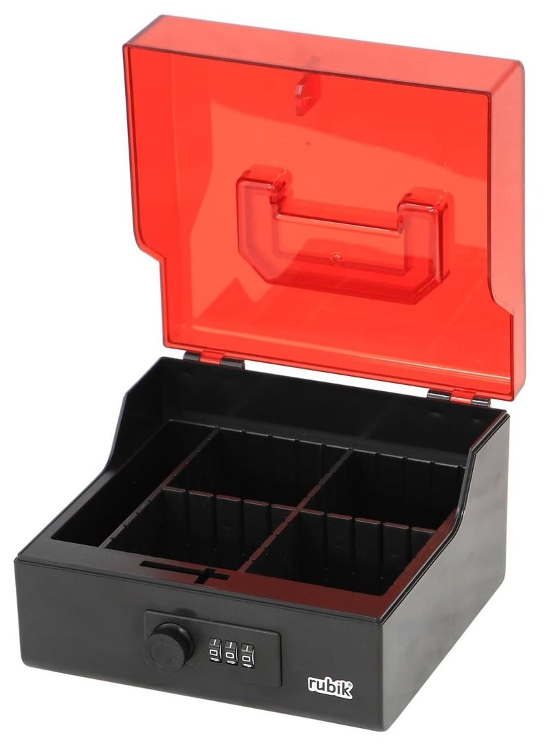 Rubik Stamps Storage Box with Combination Lock and Acrylic Top Lid Five Compartments - Black/Red - Image 3