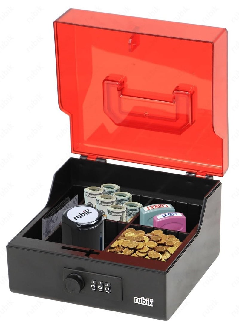 Rubik Stamps Storage Box with Combination Lock and Acrylic Top Lid Five Compartments - Black/Red - Image 5