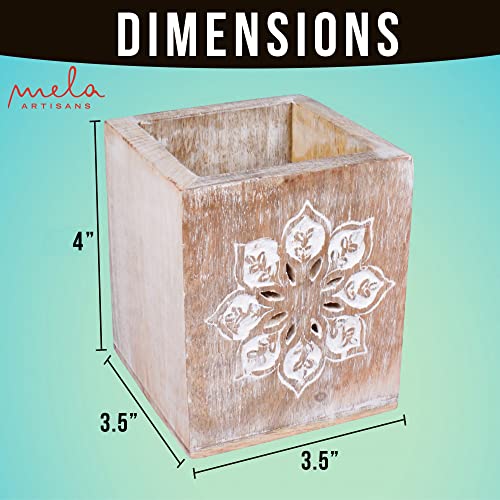 Mela Artisans Wooden Pen Holder for Desk Cute - Serena, Whitewash | Pencil Cups for Desk Decorative | Rustic Farmhouse Decor | Elegant Office Supplies for Home | 4” x 3.5” x 3.5” - Image 5