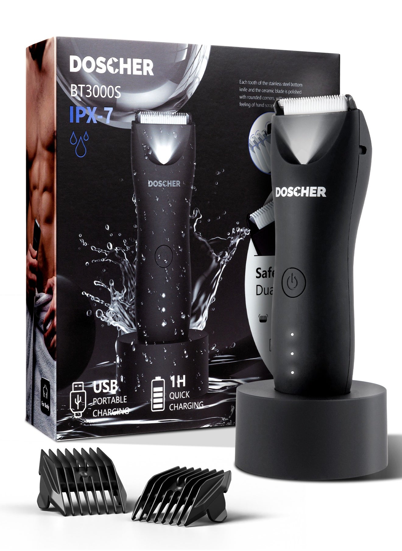 DOSCHER Body Trimmer for Men,Groin and Body Grooming,Electric Ball Trimmer,Showerproof Wet/Dry Body Shaver Groomer for Sensitive Areas 