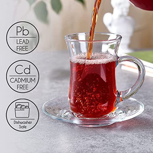 MARTVIA Premium Classic Glass Tea & Coffee Cup and Saucer - 180 ML, for Transparent Espresso Cappuccino hot Chocolate, Cups and Saucer Set for Coffee, Green Tea (City Set 4 Cup and 4 Saucer) - Image 4