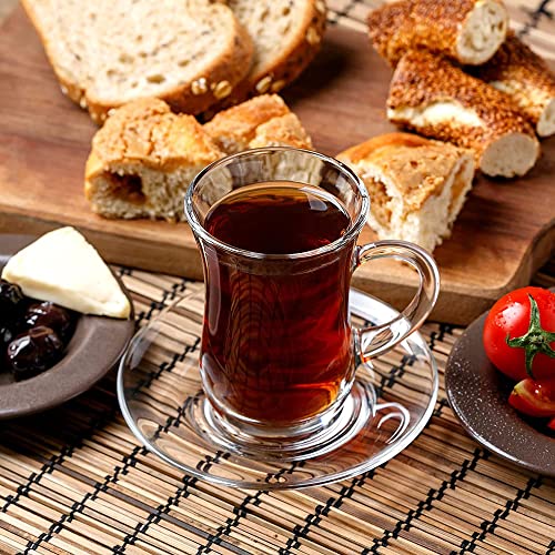 MARTVIA Premium Classic Glass Tea & Coffee Cup and Saucer - 180 ML, for Transparent Espresso Cappuccino hot Chocolate, Cups and Saucer Set for Coffee, Green Tea (City Set 4 Cup and 4 Saucer) - Image 1