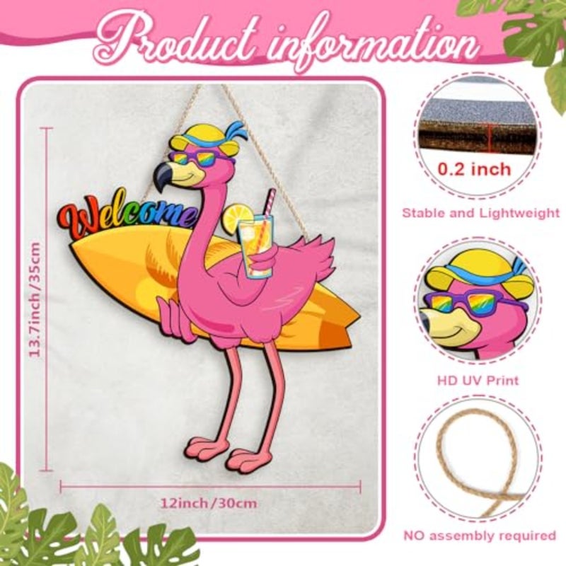 Summer Welcome Sign Flamingo Wooden Hanging Decor for Indoor Outdoor Flamingo Wall Plaque Hanging Artwork Flamingos Wall Decor for Home Room Door Patio Yard Decor - Image 2