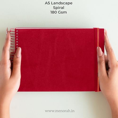 MENORAH Paper-A5-Oil Paint Artist Sketchbook-180 Gsm- Spiral Bound,Sketch Book-100 Pages/50 Sheets(Size 14.8 Cm X 21.0 Cm)-Solid Metal Spiral-Drawing Book-Landscape(Red) - Image 2