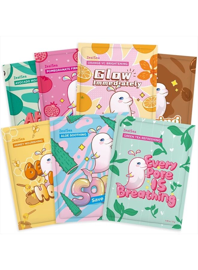 ZealSea Sheet Mask Face Mask Skin Care (Pack of 7) Beauty Facial Mask Kids Spa Face Mask Birthday Party gifts Women, kids Girls Skincare - Hydrate, Brighten, Moisturize,Soothe for All Skin Types  - Image 1