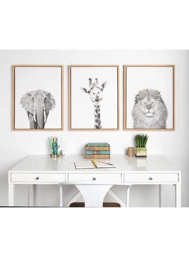 Kate and Laurel Kate and Laurel Sylvie Lion Animal Print Black and White Portrait Framed Canvas Wall Art by Simon Te Tai 18x24 Natural  - Image 4