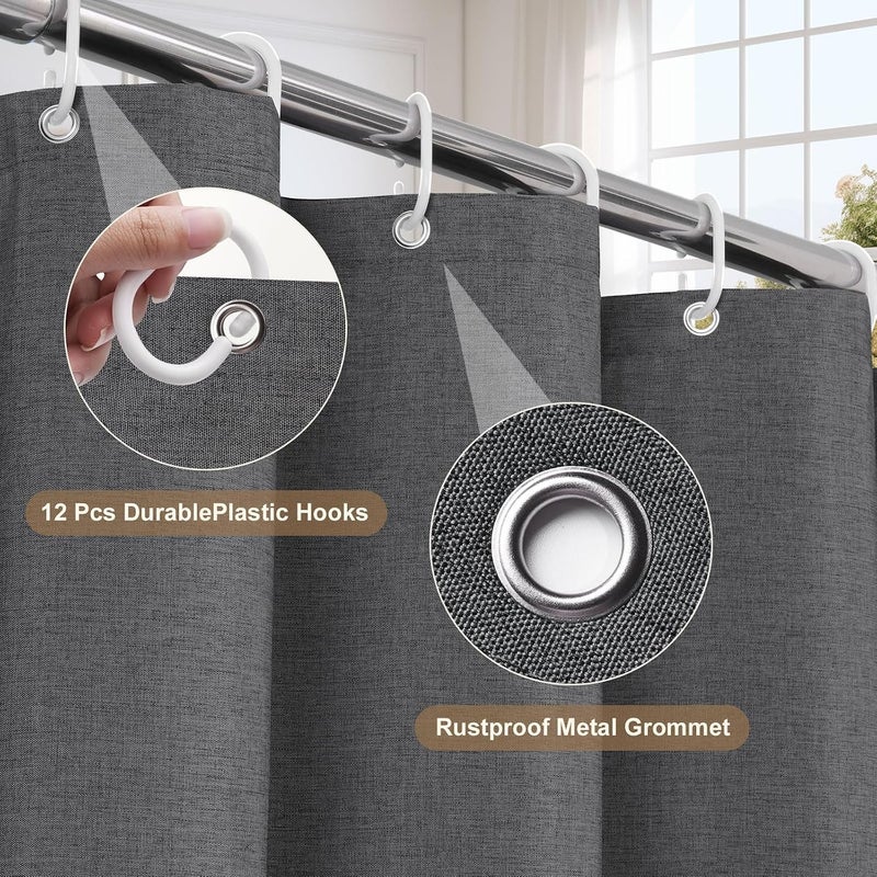UFRIDAY Dark Grey Fabric Shower Curtain, Linen Heavy Duty Cloth Shower Curtain Set with 12 Hooks,Rust Resistant,Machine Washable,72x72 inches - Image 2