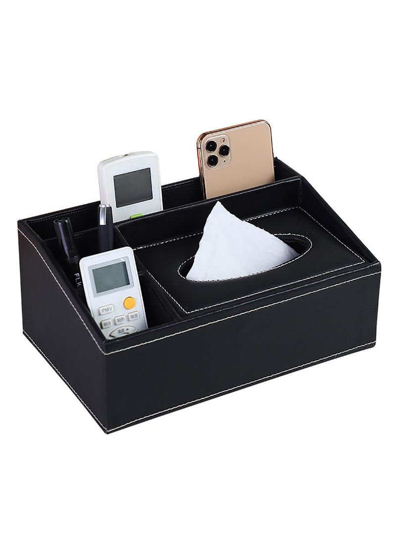 KASTWAVE غطاء صندوق المناديل، حاملة صناديق المناديل من جلد PU، غطاء منظم لصندوق المناديل متعدد الوظائف مع تخزين عصري لسطح الطاولة في الحمام والمكتب، غطاء صندوق كلينكس أسود - Image 1