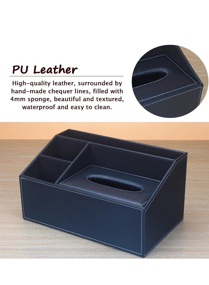 KASTWAVE غطاء صندوق المناديل، حاملة صناديق المناديل من جلد PU، غطاء منظم لصندوق المناديل متعدد الوظائف مع تخزين عصري لسطح الطاولة في الحمام والمكتب، غطاء صندوق كلينكس أسود - Image 2