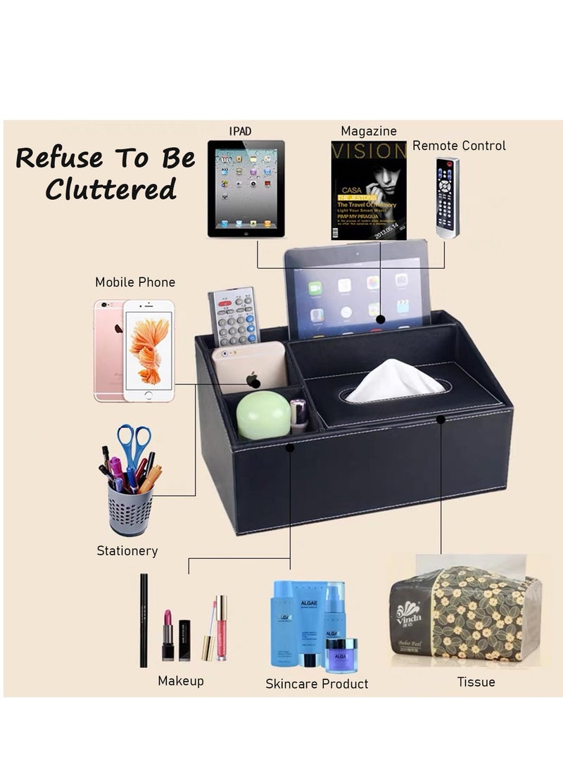 KASTWAVE غطاء صندوق المناديل، حاملة صناديق المناديل من جلد PU، غطاء منظم لصندوق المناديل متعدد الوظائف مع تخزين عصري لسطح الطاولة في الحمام والمكتب، غطاء صندوق كلينكس أسود - Image 4