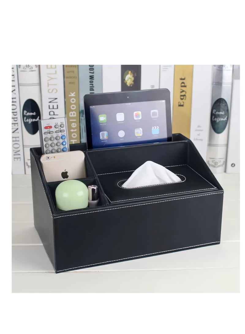 KASTWAVE غطاء صندوق المناديل، حاملة صناديق المناديل من جلد PU، غطاء منظم لصندوق المناديل متعدد الوظائف مع تخزين عصري لسطح الطاولة في الحمام والمكتب، غطاء صندوق كلينكس أسود - Image 5