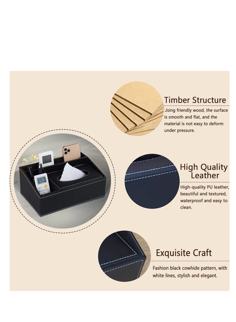 KASTWAVE غطاء صندوق المناديل، حاملة صناديق المناديل من جلد PU، غطاء منظم لصندوق المناديل متعدد الوظائف مع تخزين عصري لسطح الطاولة في الحمام والمكتب، غطاء صندوق كلينكس أسود - Image 3