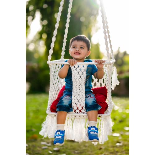Patiofy Swing for Kids/Jhula for Kids/Jhula for Baby/Baby Hanging Swing/Kids Chair/Baby Garden Swing/Baby Swing Chair/Swing for Kids for Home/Swing for Kids 1-5 Years/Swing for Kids Indoor(White Square Swing) - Image 1