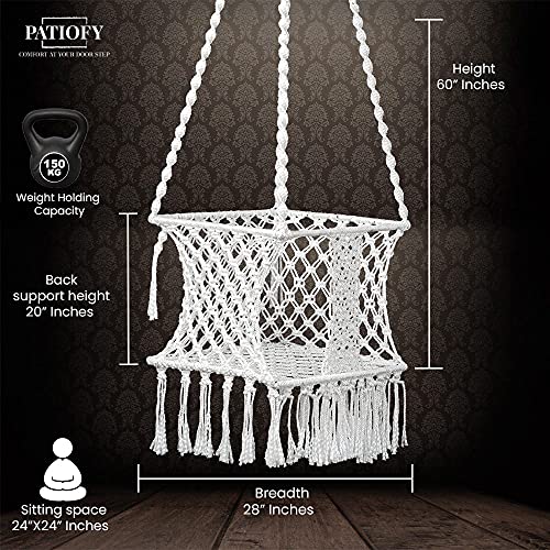 Patiofy Swing for Kids/Jhula for Kids/Jhula for Baby/Baby Hanging Swing/Kids Chair/Baby Garden Swing/Baby Swing Chair/Swing for Kids for Home/Swing for Kids 1-5 Years/Swing for Kids Indoor(White Square Swing) - Image 2