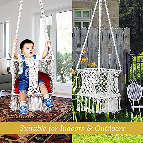 Patiofy Swing for Kids/Jhula for Kids/Jhula for Baby/Baby Hanging Swing/Kids Chair/Baby Garden Swing/Baby Swing Chair/Swing for Kids for Home/Swing for Kids 1-5 Years/Swing for Kids Indoor(White Square Swing) - Image 3