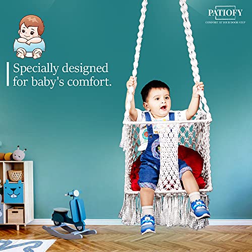 Patiofy Swing for Kids/Jhula for Kids/Jhula for Baby/Baby Hanging Swing/Kids Chair/Baby Garden Swing/Baby Swing Chair/Swing for Kids for Home/Swing for Kids 1-5 Years/Swing for Kids Indoor(White Square Swing) - Image 4