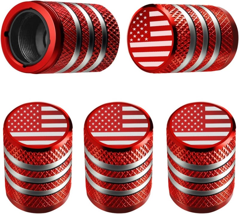 DECURCAR Tire Valve Stem Cap Cover - 5 Pack Corrosion Protection Leak-Proof Tire Air Caps American Flag Emblem Universal for Car Truck Motorcycle Bike Red - Image 1