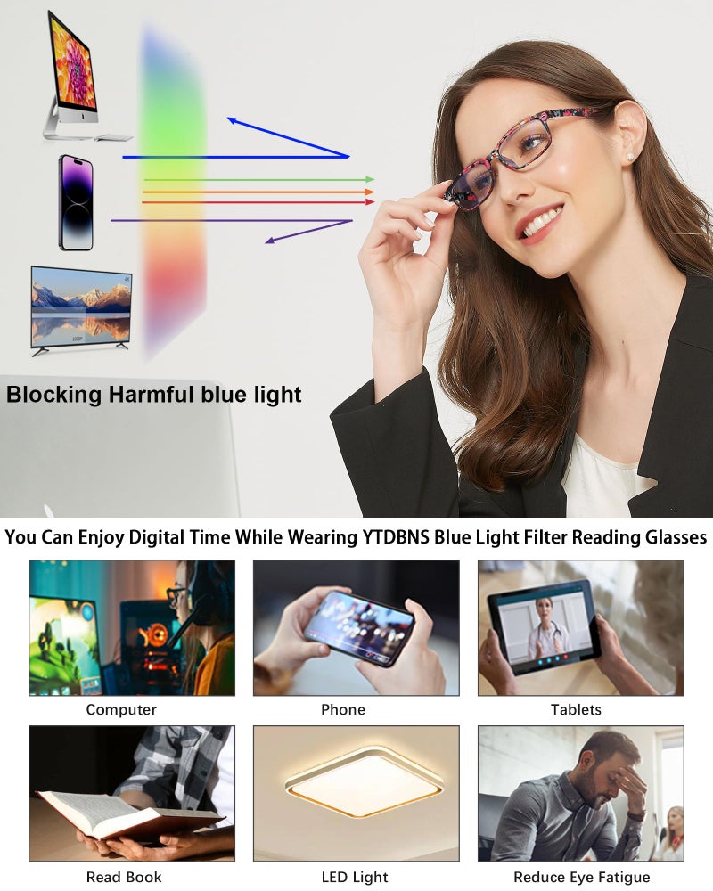 YTDBNS Reading Glasses for Women, Stylish Blue Light Blocking Readers, Ladies Eyeglasses, Fashion Computer Eye Glasses - Image 5