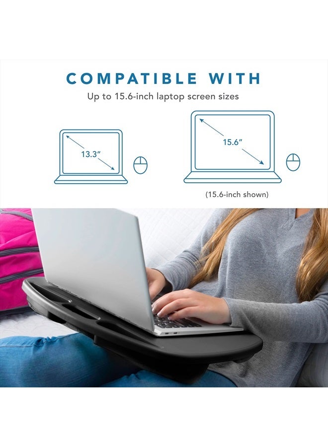 LapGear طاولة لاب MyDesk مع حافة للجهاز وحامل للهاتف - أسود - تناسب حتى أجهزة الكمبيوتر المحمولة بحجم 15.6 بوصة - رقم الطراز 44448 - Image 2