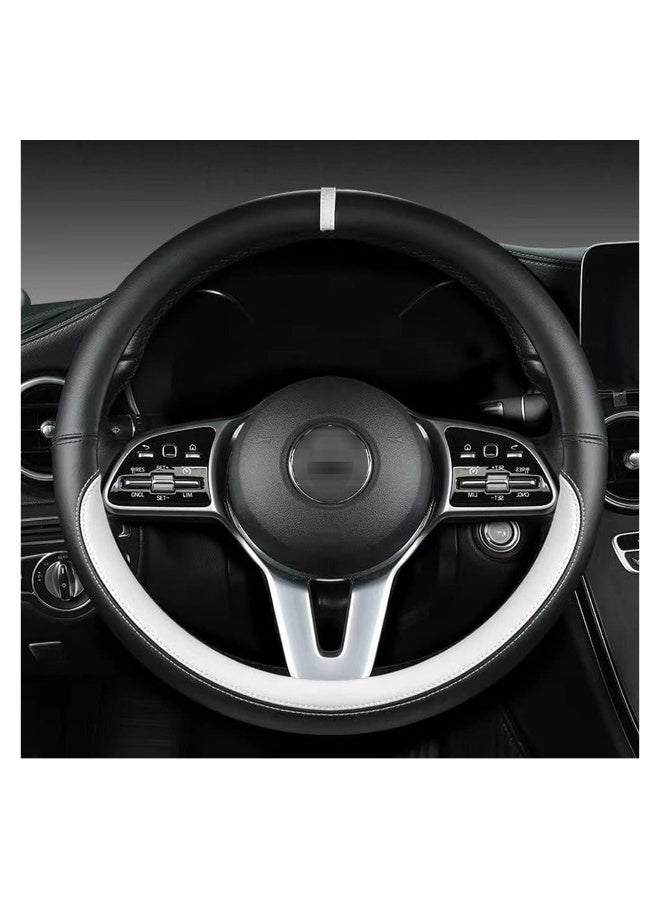 Genuine Leather Universal 15in Fit Anti-Slip & Odour-Free Car Steering Wheel Cover, Steering Wheel Cover, Nappa Leather, Fashionable Sporty Style - Image 1