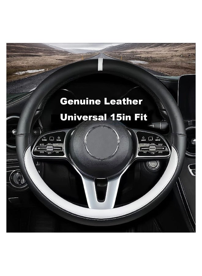Genuine Leather Universal 15in Fit Anti-Slip & Odour-Free Car Steering Wheel Cover, Steering Wheel Cover, Nappa Leather, Fashionable Sporty Style - Image 4