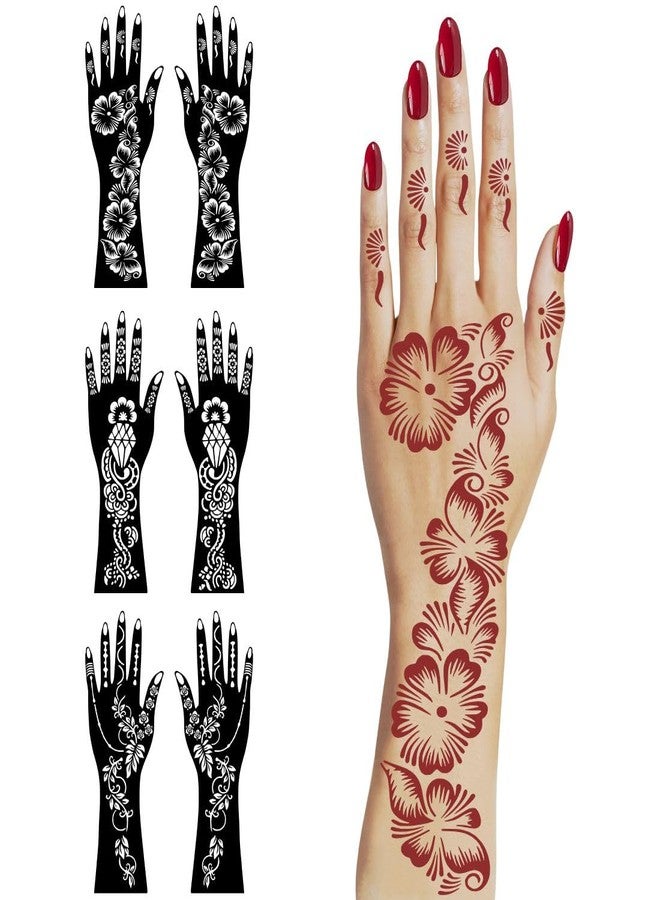 مجموعة ملصقات استنسل الحناء من فانفاتي بتصميم زهور للحفلات - Image 2