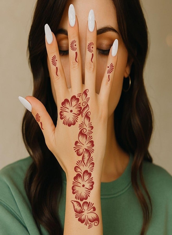 مجموعة ملصقات استنسل الحناء من فانفاتي بتصميم زهور للحفلات - Image 4
