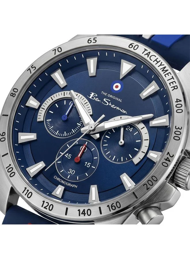 بين شيرمان Liverpool  Blue Dial Blue Silicone Strap Chronograph Watch for Men, 44mm