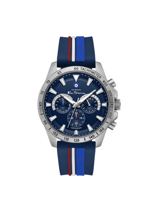 بين شيرمان Liverpool  Blue Dial Blue Silicone Strap Chronograph Watch for Men, 44mm