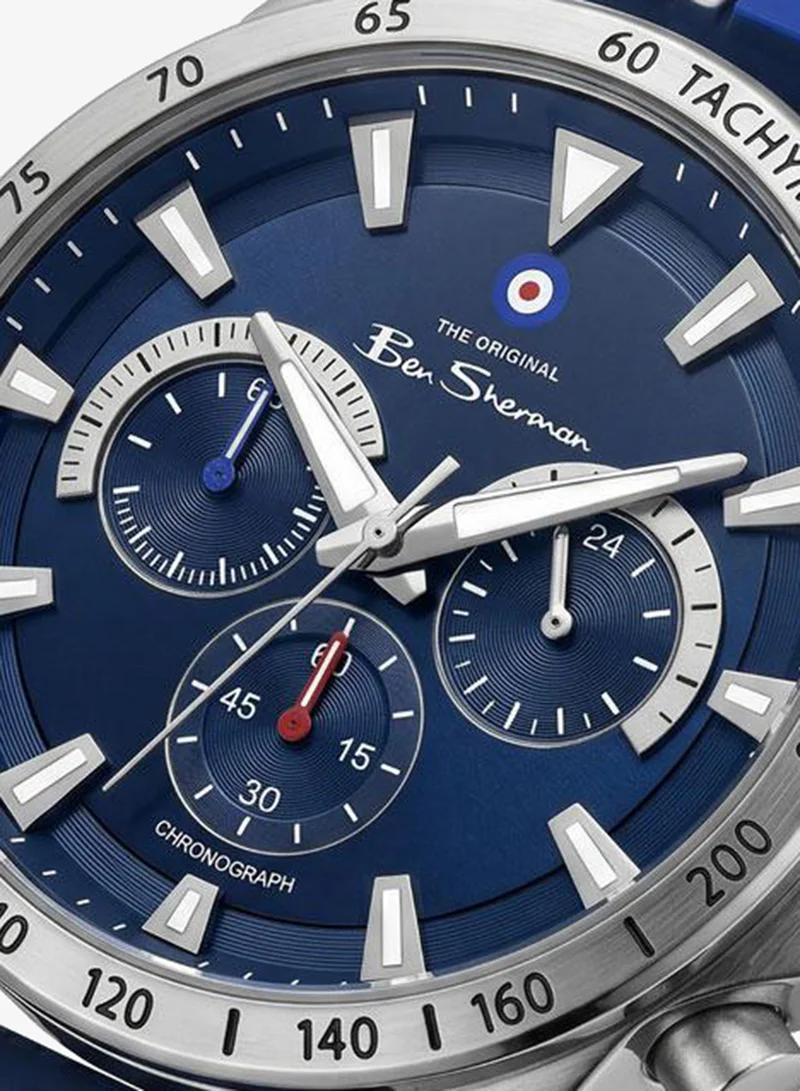 Ben Sherman Liverpool  Blue Dial Blue Silicone Strap Chronograph Watch for Men, 44mm