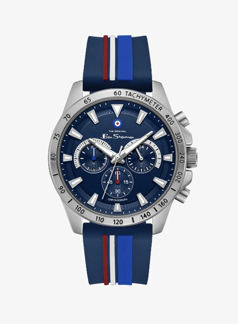Ben Sherman Liverpool  Blue Dial Blue Silicone Strap Chronograph Watch for Men, 44mm