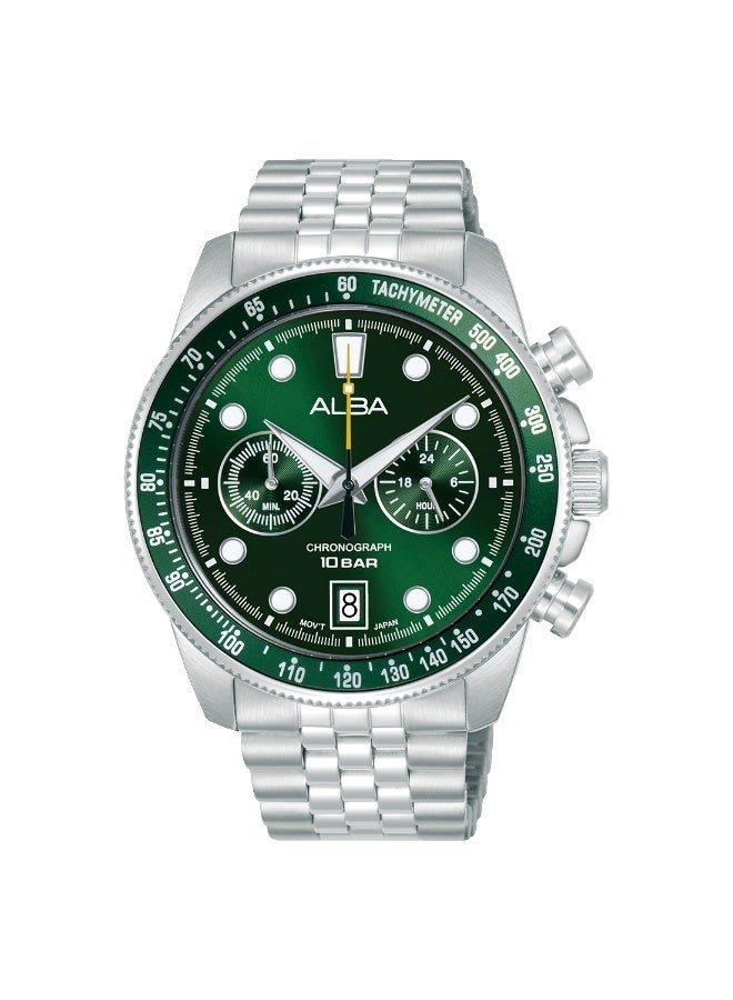 Alba Active Chronograph Men’s Watch A4B029X1, 43 mm Green Dial, Stainless Steel Case & Bracelet, 100 m WR - Image 5