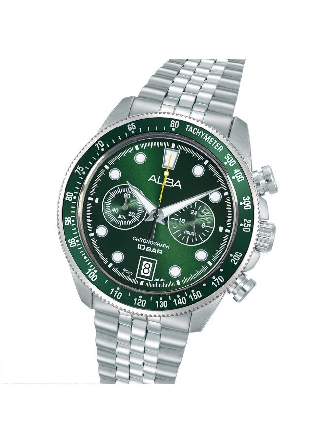 Alba Active Chronograph Men’s Watch A4B029X1, 43 mm Green Dial, Stainless Steel Case & Bracelet, 100 m WR - Image 4
