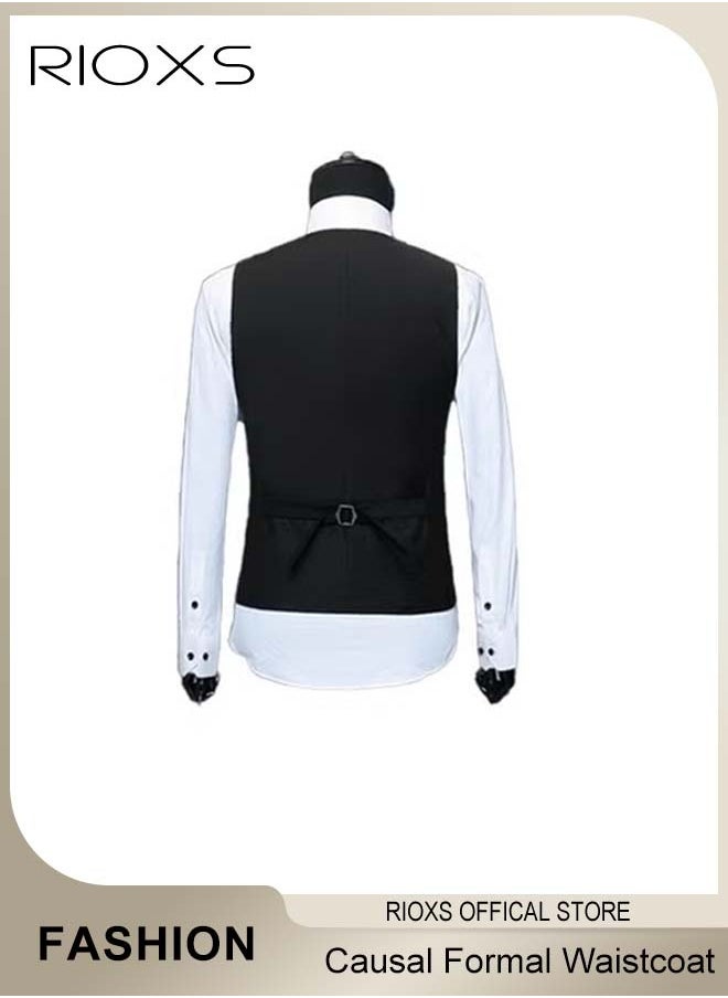 RIOXS - Men's Suit Vest,Causal Formal Waistcoat,V-neck Suit Vests,Four Buttons Blazer Slim Vest Top,Solid Color Single Breasted Business Suits Skinny Vest,Wedding Party Dress - Image 1