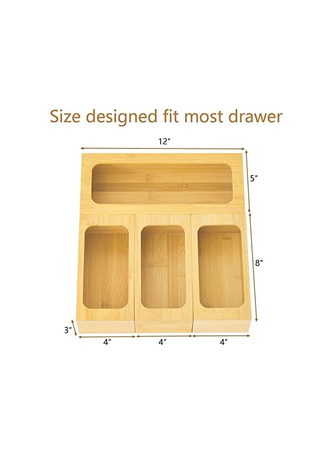 Bamboo Zip Lock Bag Container Organizer, Plastic Bag Holder for Gallon Quart Snack Sandwich, Food Bag Storage Dispenser for Kitchen Drawer Counter Food Storage Bag Holders - Image 3