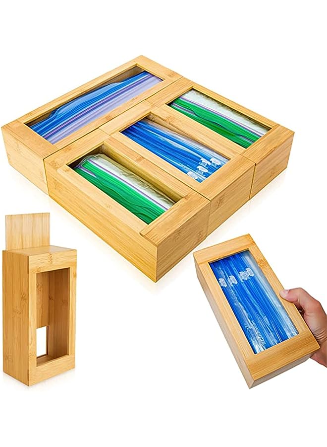 Bamboo Zip Lock Bag Container Organizer, Plastic Bag Holder for Gallon Quart Snack Sandwich, Food Bag Storage Dispenser for Kitchen Drawer Counter Food Storage Bag Holders - Image 1