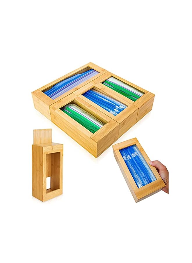 Bamboo Zip Lock Bag Container Organizer, Plastic Bag Holder for Gallon Quart Snack Sandwich, Food Bag Storage Dispenser for Kitchen Drawer Counter Food Storage Bag Holders - Image 2