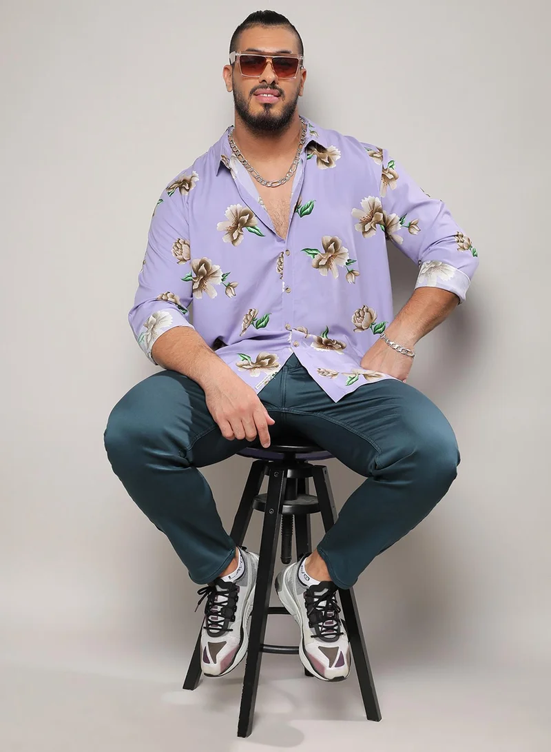 Instafab Plus Instafab Plus Men's Lavender Floral Print Shirt For Casual Wear | Spread Collar | Long Sleeve | Button Closure | Heavy Rayon Shirts Crafted With Comfort Fit For Everyday Wear