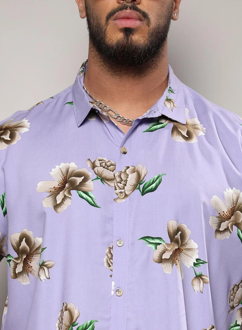 Instafab Plus Instafab Plus Men's Lavender Floral Print Shirt For Casual Wear | Spread Collar | Long Sleeve | Button Closure | Heavy Rayon Shirts Crafted With Comfort Fit For Everyday Wear