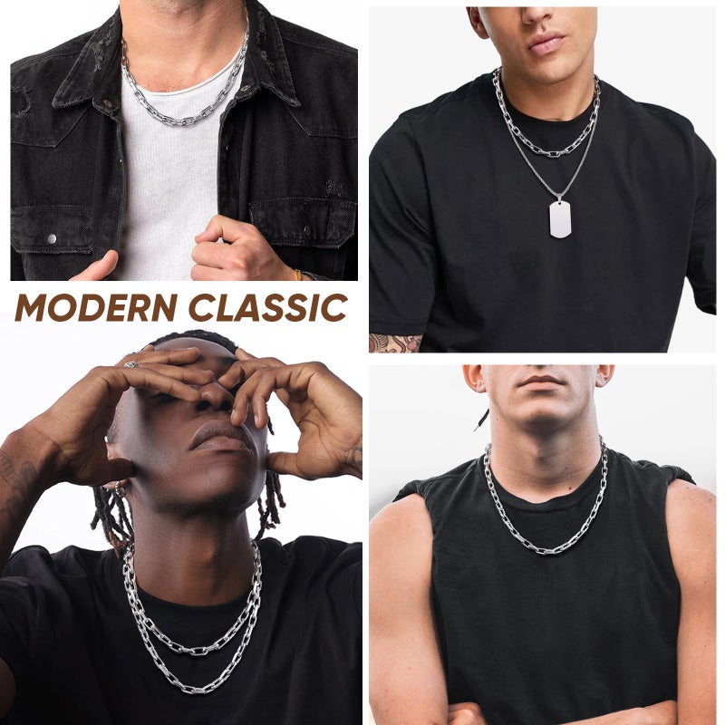 VNOX Silver Paperclip Necklace for Men, 7.5 mm Solid Diamond-Cut Chunky Stainless Steel Anchor Link Chain Mens Necklaces Jewelry Gifts for Men Dad Boyferiend, 20 Inchs - Image 4