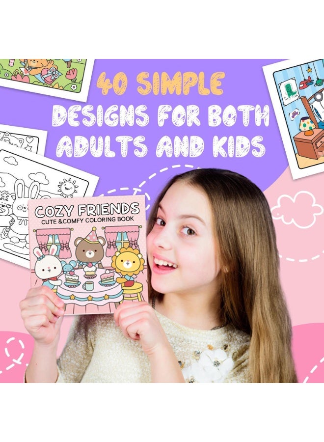 Peachjoy Cozy Friends Series Coloring Book for Adults and Teens Featuring Super Cute Animal Characters with Easy and Simple Designs for Relaxation 40 Hand Drawn Pages Ready for Coloring - Image 4
