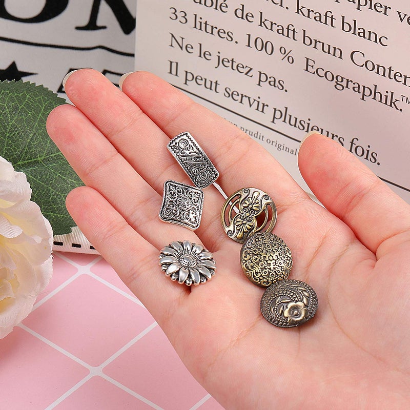 Syhood 80 Pcs Metal Buttons Mixed Vintage Style Buttons Antique Silver and Bronze Color Flower Round Button for Crafts Sewing DIY Decorations - Image 4