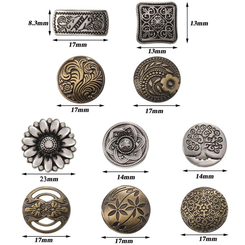 Syhood 80 Pcs Metal Buttons Mixed Vintage Style Buttons Antique Silver and Bronze Color Flower Round Button for Crafts Sewing DIY Decorations - Image 2