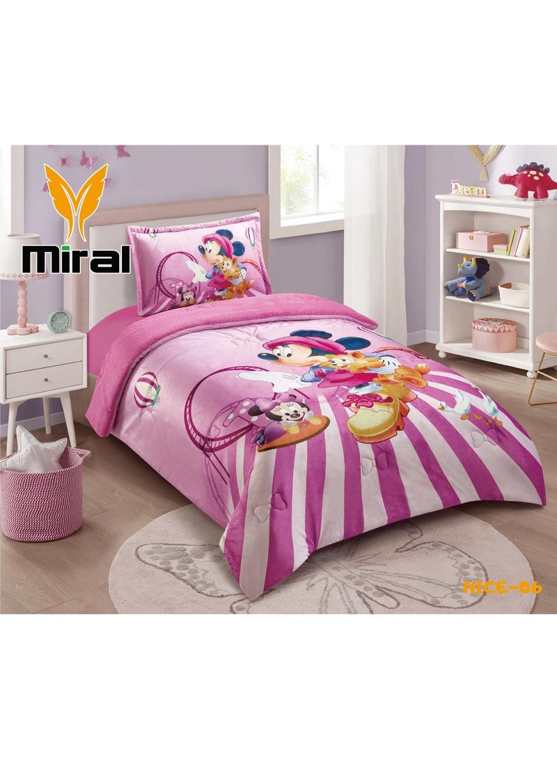 Miral Luxury Winter Comforter Set, Soft Velvet Face & Warm Fur Face, 3 Pcs - Cartoon Prints - Duvet Size 160x210 cm - Image 1