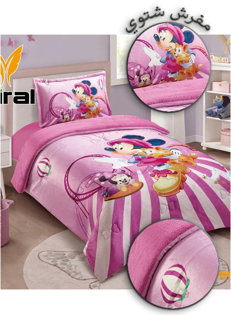 Miral Luxury Winter Comforter Set, Soft Velvet Face & Warm Fur Face, 3 Pcs - Cartoon Prints - Duvet Size 160x210 cm - Image 3